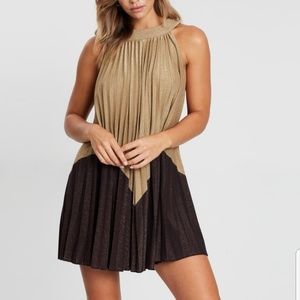 Free People Pleated Love Metallic Dress Gold